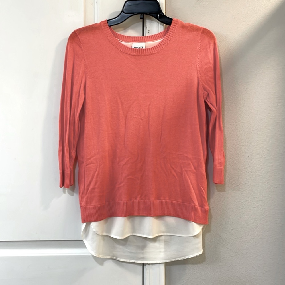Size small, three-quarter length sleeve, woman shirt. Salmon color.